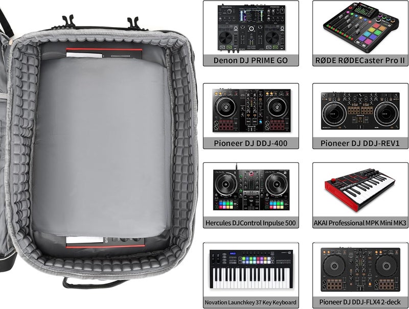 Rabjen حقيبة دي جي لحفلات النادي، حقيبة خلاط دي جي متوافقة مع Pioneer DJ DDJ-REV1، وحدة تحكم دي جي، لوحة مفاتيح Novation Launchkey 37 مفتاح والمزيد من المعدات - Image 3